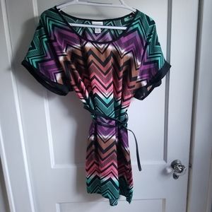 Geometric print maternity tunic with belt, Sz L